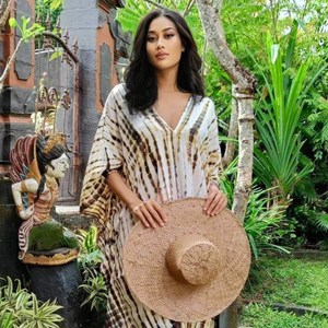 Vestido Kaftan Bohemio con Estampado Tie-Dye para Mujer, Largo hasta el Suelo, Cuello en V, Estilo Playero, Holgado, Ecológico, Hecho a Mano, de Algodón, para Verano - Product Image 5