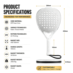 Échantillon de raquette de padel personnalisée en 5 jours, usine OEM, fibre de carbone, légère pour débutant, noyau EVA, polyester, écologique, vente en gros immédiate - Product Image 3