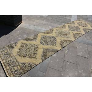 Alfombra clásica de lana turca Vintage de 3x13,3 pies, diseño de retales beige y marrón, alfombra para sala de estar con respaldo de látex - Product Image 4