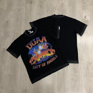 DUAA Camiseta negra de manga corta para hombre con estampado gráfico de City Of Angels, camisa informal de algodón de corte regular - Product Image 1