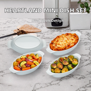 Ensemble de 4 <span class=keywords><strong>mini</strong></span> plats <span class=keywords><strong>à</strong></span> <span class=keywords><strong>gratin</strong></span> ovales en céramique Heartland Home, finition polie, résistants au four, petits plats individuels pour <span class=keywords><strong>gratin</strong></span> - Product Image 3
