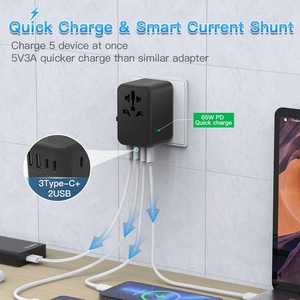 Adaptador de viaje Universal, enchufe GaN de 65W con enchufes UK/EU/AU/US, 3USB-C PD y 2USB-A QC internacional - Product Image 2