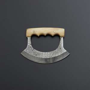 Handmade Damascus Stainless Steel Blade Ulu <b>Knife</b> Bone <b>Safe</b> Leather Sheath 0.354in Thickness Multi-Use Kitchen <b>Knife</b> DIY OEM - Product Image 6