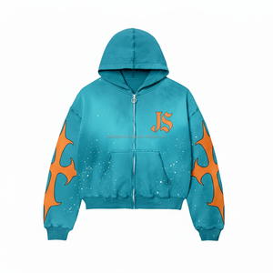 <b>Women</b> Zip Up Hoodie 360 GSM Cotton Polyester Blend Cozy Feel Teal with <b>Orange</b> Graphics Custom Logo Printing basics <b>hoodies</b> - Product Image 1