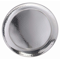 Assiette de service en acier inoxydable argenté, écologique, avec logo personnalisé, design classique moderne poli, pour décorations de mariage indien