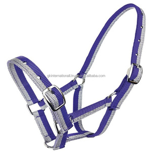 Halter de cheval en nylon à sangle en nylon bicolore exclusif en épi complet sur les tailles avec matériel antirouille en acier inoxydable nickel - Product Image 1
