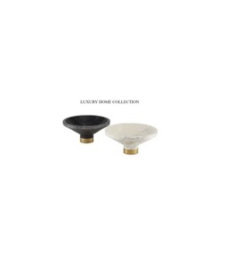 Bol en marbre élégant fabriqué à la main pour un décor traditionnel moderne avec une base en métal parfait pour les accents de table à manger ou de comptoir de cuisine - Product Image 1