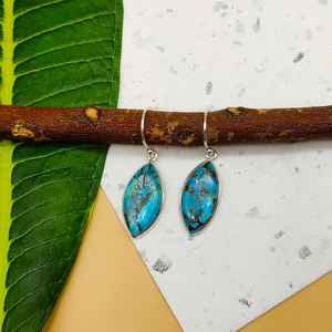925 argent Sterling fait à la main boucle d'oreille Marquise forme bleu cuivre Turquoise boucle d'oreille bijoux en argent fin boucles d'oreilles en gros - Product Image 1