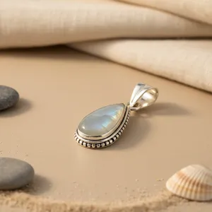 Collier pour femme en argent 925, perle d'eau douce, diamant, pierre de lune, pendentif en forme de larme, design cœur flèche, style religieux bouddhiste, cadeau - Product Image 2