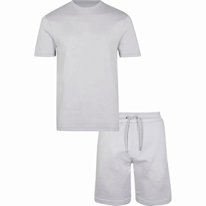 Ensemble chemise et short à manches courtes en coton 100% pour hommes avec logo personnalisé ensemble t-shirt de sport avec veste courte bonne vente - Product Image 1