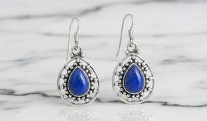 ต่างหูห้อยทรงหยดน้ำลาพิส ลาซูลี ประดับลูกปัดสีทองเงินลายรัศมีดวงอาทิตย์ สีน้ำเงินเข้ม น่ารัก สไตล์โบโฮ ของขวัญสำหรับงานฉลองครบรอบ - Product Image 5