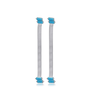 Chaîne italienne Design Baguette longues boucles d'oreilles turques faites à la main Turquoise 925 bijoux en argent sterling - Product Image 5
