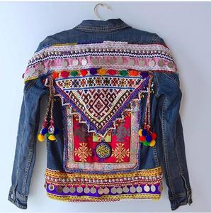 Chaqueta estilo bohemio de tela vaquera para mujer, chaqueta con parche Vintage, trabajo - Product Image 1