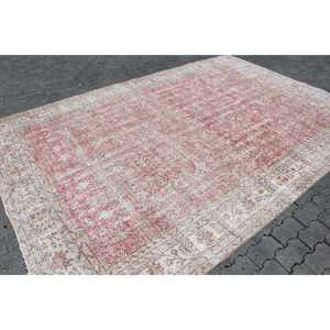 พรมวินเทจขนาดใหญ่ 7.2x10.7 ฟุต สีแดงขาว ลายแบบนามธรรมสไตล์ตุรกี ทำจากขนสัตว์ - Product Image 3