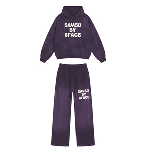 Top Quality Street Style Tracksuit Ruff Style Vintage Blank Acid Wash Tracksuit Casual Sweat Suit With <b>Screen</b> Printed Logo - Product Image 1