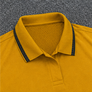 เสื้อโปโลแขนสั้นสีเหลืองสำหรับผู้ชาย แบบสั่งทำ สีพื้น ผ้าถัก แห้งเร็ว สไตล์ลำลอง - Product Image 4