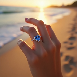 Anillo de oro macizo de 14 quilates con forma de corazón de zafiro azul, joyería fina personalizada, fiesta de boda romántico para regalo de aniversario, único - Product Image 1