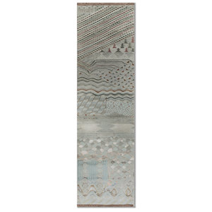 Tapis Manchaha bleu noué à la main en laine et soie de bambou, motif géométrique floral, lavable, antidérapant, pour la maison, pour adolescents - Les-2741 - Product Image 1