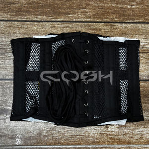 Corset serre-taille respirant en maille de coton noir, avec baleines en acier robustes, style Waspie - Product Image 3