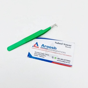 Haute qualité 90 degrés vert Extension de cils pince à épiler diamant poignée solide en acier inoxydable en gros durable pointu - Product Image 5