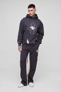 Wholesale Custom <b>Oversized</b> Man Paint Splatter Hooded Tracksuit Set Hoodie Sweatpants Jogger <b>Cargo</b> <b>Pants</b> Relaxed Flare Tall Fit - Product Image 5