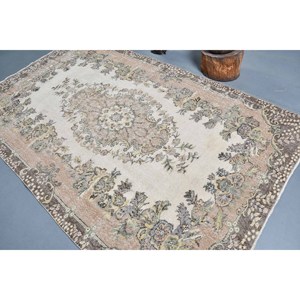 Alfombra turca de área grande Vintage, 5,5x9 pies, clásica, Beige, marrón, diseño de retazos, Material de lana, rectángulo de látex para habitación de pasillo - Product Image 4