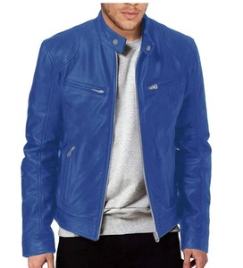 Veste en cuir véritable pour hommes de couleur Veste en cuir véritable pour hommes jeunes col debout Punk moto - Product Image 2
