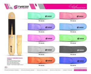 Pince à cils à pointe ultra pointue en acier inoxydable beige clair pochette de protection en cuir emballage conception personnalisée - Product Image 6