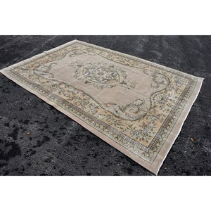 Tapis en laine vert beige classique fait à la main 6.7X10 pieds Rectangle Patchwork Design pour salon Latex support pour adolescents tapis de chevet - Product Image 2