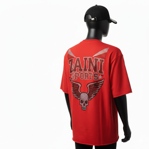 Men Boxy T <b>Shirt</b> Premium Cotton Single Jersey 220 GSM <b>Red</b> <b>Oversized</b> Fit Rhinestone Heat Transfer Custom Logo men's <b>shirts</b> - Product Image 4