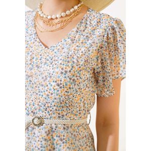 Ecru motivo floreale con cintura Mini abito da <span class=keywords><strong>donna</strong></span> Casual elegante a righe stile Party taglia unica XS 6XL capestro traslucido - Product Image 4