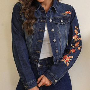 Chaqueta Vaquera Personalizada al por Mayor para Mujer con Bordado, Chaqueta Vaquera Informal de Manga Larga - Product Image 1