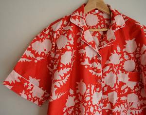 Elegante vestido floral pijama conjunto de dos piezas de manga corta ropa de dormir en XL y 5XL tamaños de tela tejida para el verano - Product Image 6