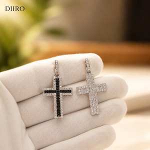 Collar con Colgante de Cruz de Plata de Ley 925 con Moissanita, Colgantes de Diamantes de Corte Redondo con Gema Negra para Unisex - Product Image 6