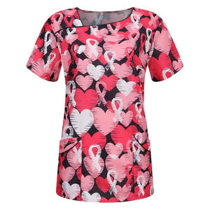 Impression personnalisée gommages uniforme pour salon de beauté femmes hôpital soins infirmiers médicaux quatre voies extensible col en V gommages imprimés gommage hauts - Product Image 1