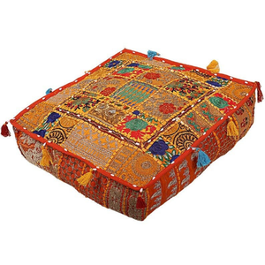 Housse de coussin de sol en coton vintage fait main indien, patchwork, chaise de salon, coussin carré brodé coloré, coussin de canapé, lit pour chien - Product Image 1