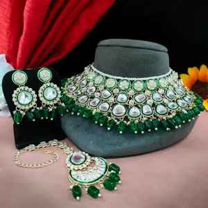 Polki Necklace <b>Set</b> With Maang Tikka <b>Indian</b> Traditional <b>Jewelry</b> Premium Quality Bridal Necklace <b>Set</b> For Women Ideal For Festivals - Product Image 1