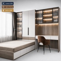 Ensemble de chambre à coucher moderne multifonctionnel en bois tatami, bureau, armoires en verre LED, armoire, meubles sur mesure pour économiser de l'espace, pour usage hôtelier
