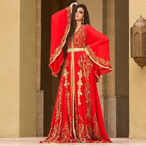 Travail de fil de soie de perle de pierre faite à la main marocaine rouge sur des vêtements musulmans traditionnels de nouveau look de mousseline avec la caractéristique respirante - Product Image 6