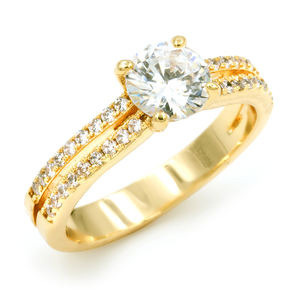 Anillo de compromiso chapado en oro con circonita cúbica de corte brillante redondo y engaste de bisel para mujer, talla 10, estilo clásico - Product Image 3