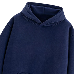 Sudadera con Capucha Azul Marino Premium, Lavada al Ácido, Corte Holgado, Estilo Vintage, Sudadera Suave de Felpa, Ropa Urbana para Hombre y Mujer - Product Image 2