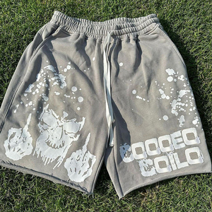 Pantalones cortos de entrenamiento de peso pesado personalizados al por mayor para hombres de felpa francesa unisex de verano con dobladillo estilo Streetwear y lavado ácido - Product Image 4