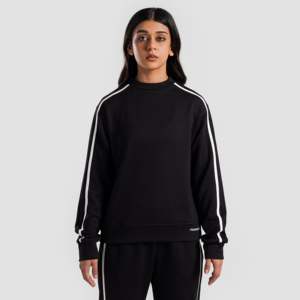 Sweat-shirt Swayline pour femme, style streetwear quotidien, respirant, tricoté, avec logo imprimé en relief, orné de strass en soie, pour l'automne, couleur noire - Product Image 1