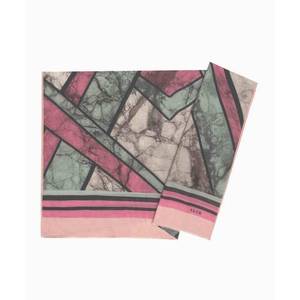 Pink <b>Green</b> <b>Silk</b> Cotton Rectangular Geometric Pattern Scarf - Product Image 1