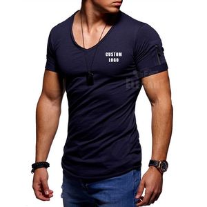 Custom <b>Logo</b> Men's Short Sleeve T-Shirt High Street Fitness Bodybuilding Style Locking Sleeves Plus Size Tops for Summer - Product Image 4