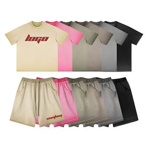 Conjunto de 2 Piezas Informal de Lana de Manga Corta para Verano, 100% de Algodón, Chándal Estampado de Talla Grande, Unisex - Product Image 2