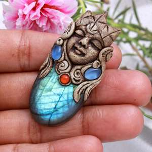 Labradorite จี้หินลาบราดอไรต์สีน้ำเงิน,เครื่องประดับลูกปัดดินเหนียวเครื่องประดับดินโพลิเมอร์อุปกรณ์เครื่องประดับต่างหูดินเผาเครื่องประดับขายส่ง - Product Image 3