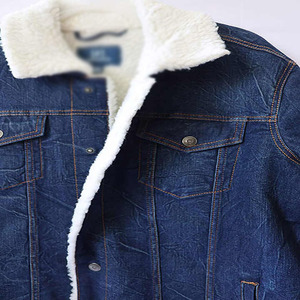 Veste en jean doublée Sherpa d'hiver de haute qualité pour hommes fourrure 50 coton tissu denim coupe-vent tissé personnalisé veste en jean camionneur - Product Image 3