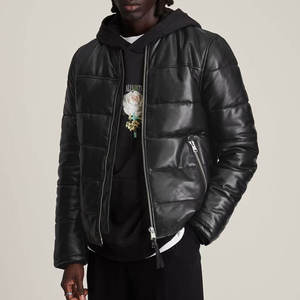 Veste matelassée à capuche en cuir PU noir pour homme, style motard, coupe-vent, manteau d'hiver avec fermeture éclair, coupe classique - Product Image 1
