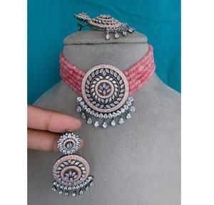 Elegante Juego de Gargantilla con Acabado de Precisión y Estilo Premium, Color Oro Rosa, con Perlas de Circonita Cúbica, Colección de Boda para Mujer - Product Image 2